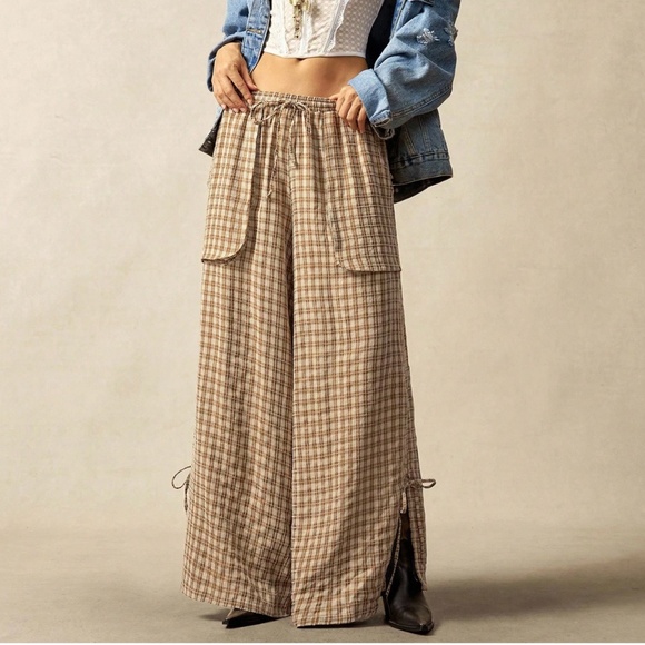 Classic Plaid Print Stretchy Waist Wide leg Lounge Pants - Picture 6 of 6